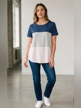 Women's Navy and White Striped Top